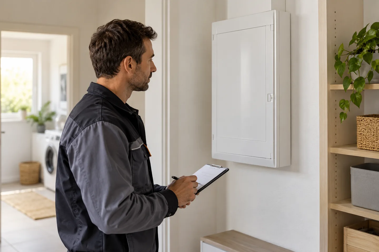 Professionnel examinant une installation électrique résidentielle