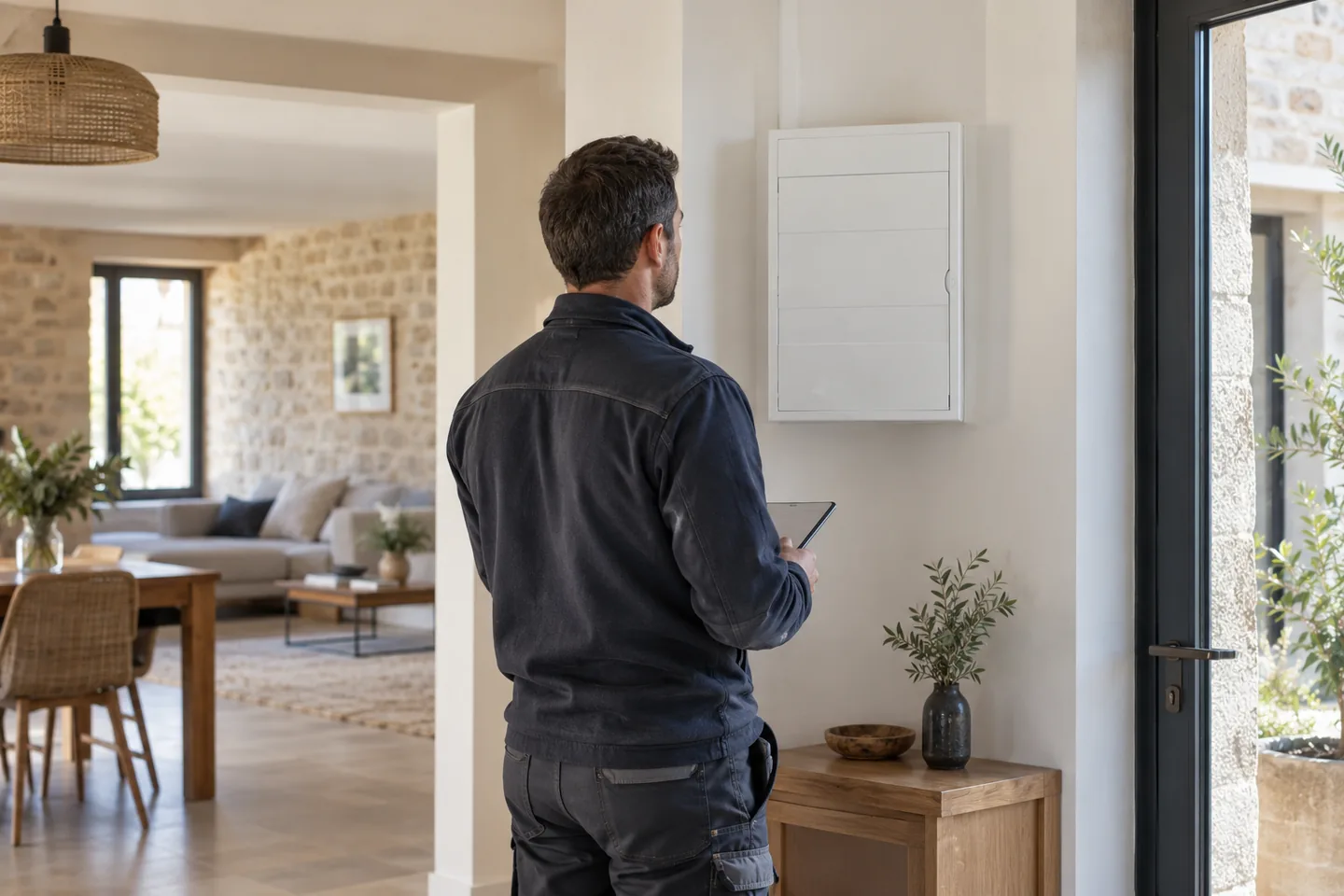 Travaux de rénovation électrique dans une pièce avant les finitions