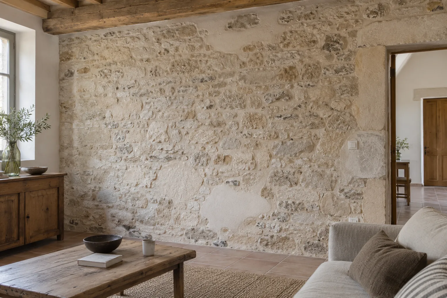 Exemple illustratif d’un mur en pierre conservé dans l’intérieur d’une maison ancienne